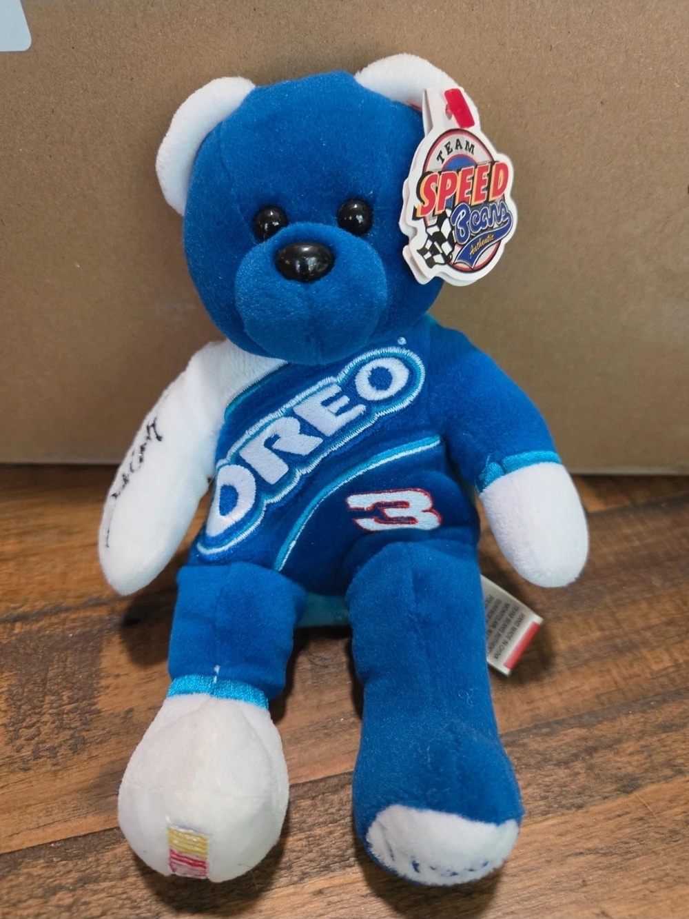 Blue and White Oreo Racing Bear